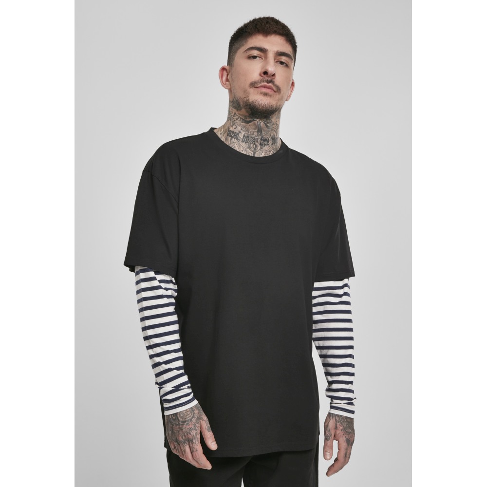 Urban Classics - Oversized Double Layer Striped Longsleeve shirt - Black